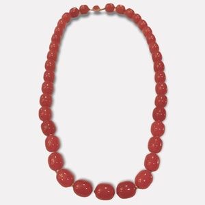 Vintage Marvella Orange Barrel Shaped Beaded Chunky Necklace